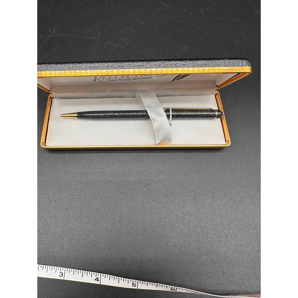 Reflections Fine Writing Instruments Ballpoint Pen Gray Marble Gold Trim Case